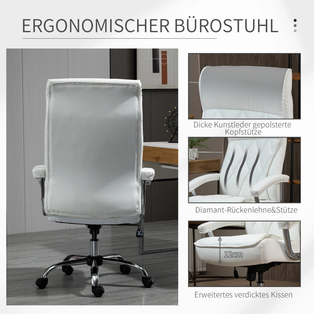 Sedia da ufficio ergonomica girevole in similpelle con altezza regolabile e funzione dondolo base in metallo bianco