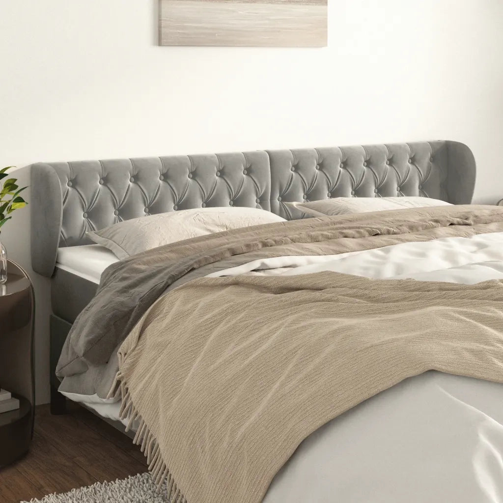 Testiera ad Orecchio-Testata con Orecchie Grigio Chiaro 183x23x78/88 cm in Velluto 503276