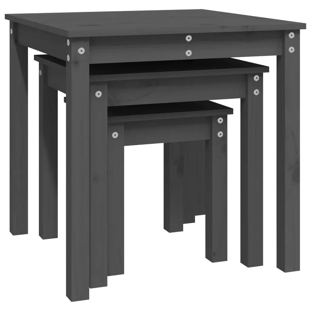 Tavolini a Incastro 3 pz Grigio in Legno Massello di Pino cod mxl 16676