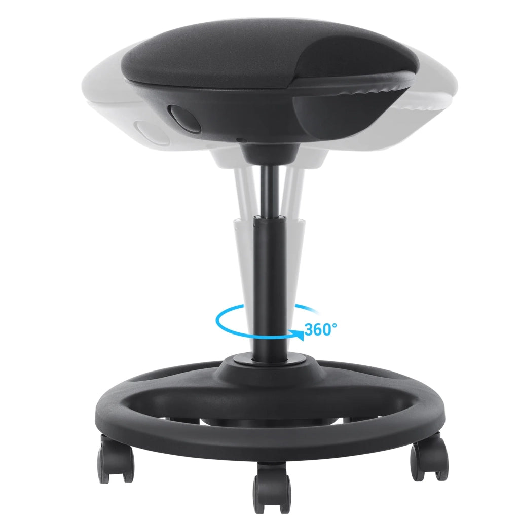 Sgabello da lavoro dinamico sedia da ufficio ergonomica girevole con rotelle seduta extra larga inclinazione di 10° altezza regolabile imbottitura spessa nero 12_0001457