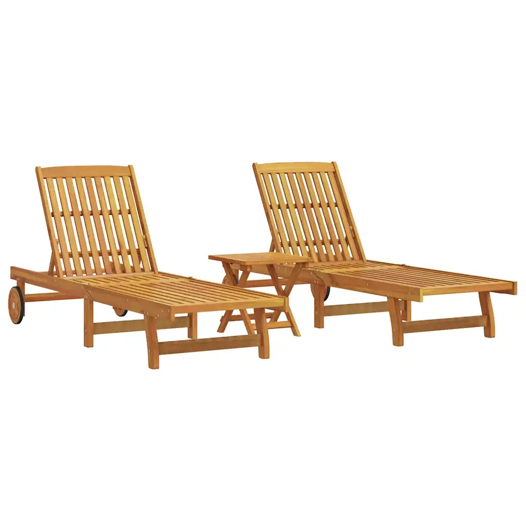 Lettini Prendisole con Tavolino 2pz in Legno Massello di Acacia 3325205