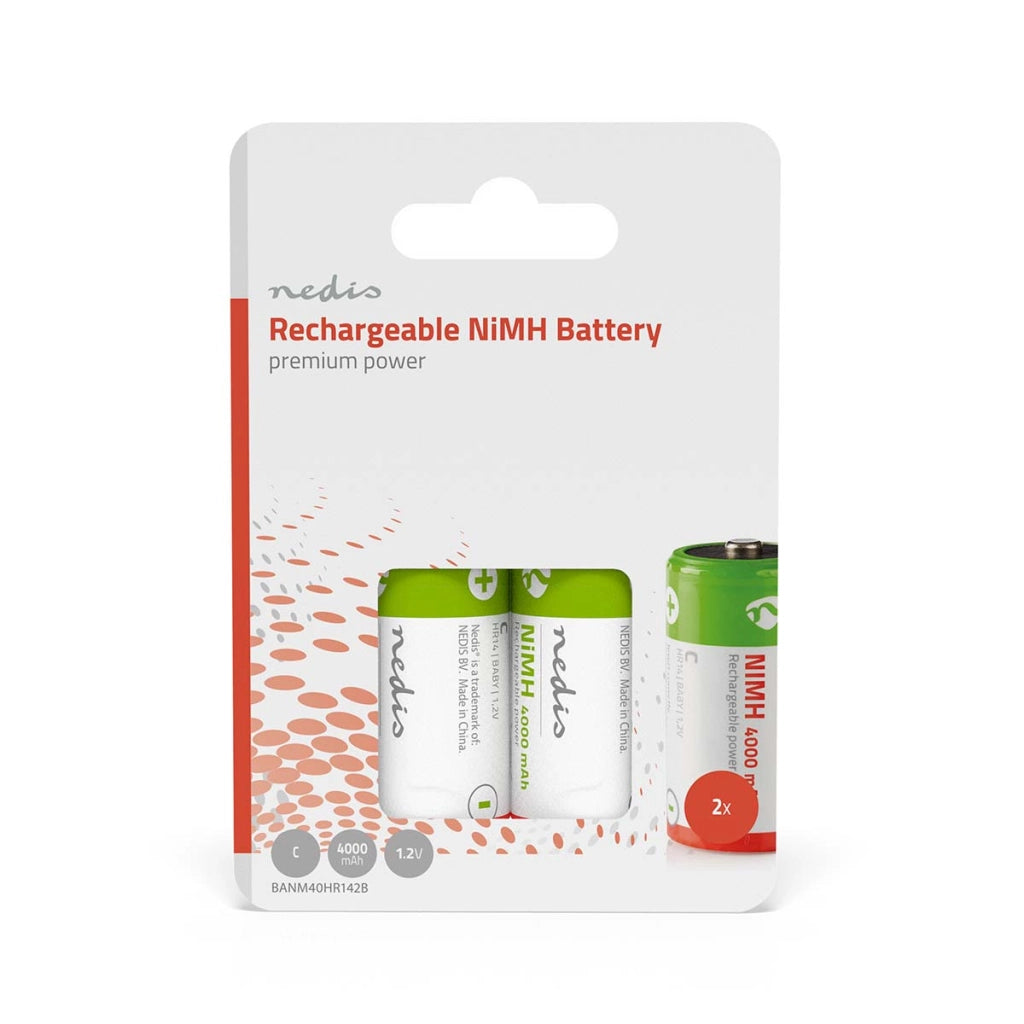 Set di 2 batterie ricaricabili NiMH-C 1,2V DC 4000mAh HR14 precaricate  Nedis