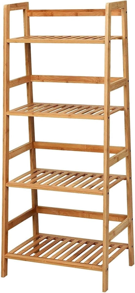 Scaffale a Scala, Espositore in Bambù per Piante da Interno Esterno, con 4 Ripiani, Design Moderno e Multiuso per Soggiorno/Balcone/Ufficio (Naturale)