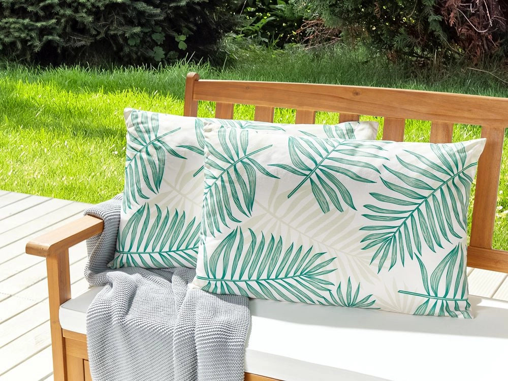 Set di 2 cuscini da esterno in tessuto di  poliestere beige e verde con motivo a foglia di palma 40 x 60 cm esterno interno giardino