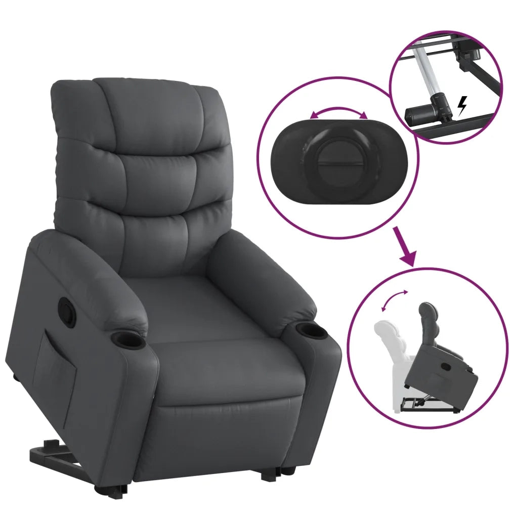 Poltrona | Sedia Relax Alzapersona Reclinabile Grigio in Similpelle