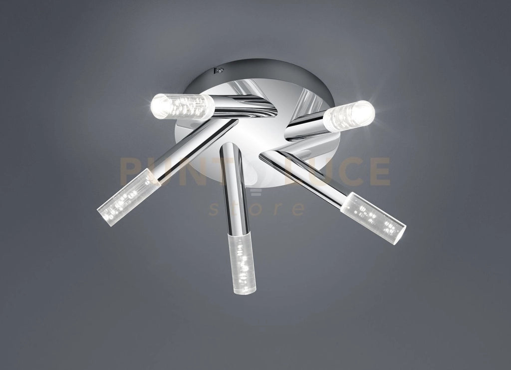BOLSA PLAFONIERA BAGNO LED 5 LUCI CROMO+DIFFORE TRASPARENTE BOLLE. D.41,5CM 3,1W · 5x 310lm, 3000K