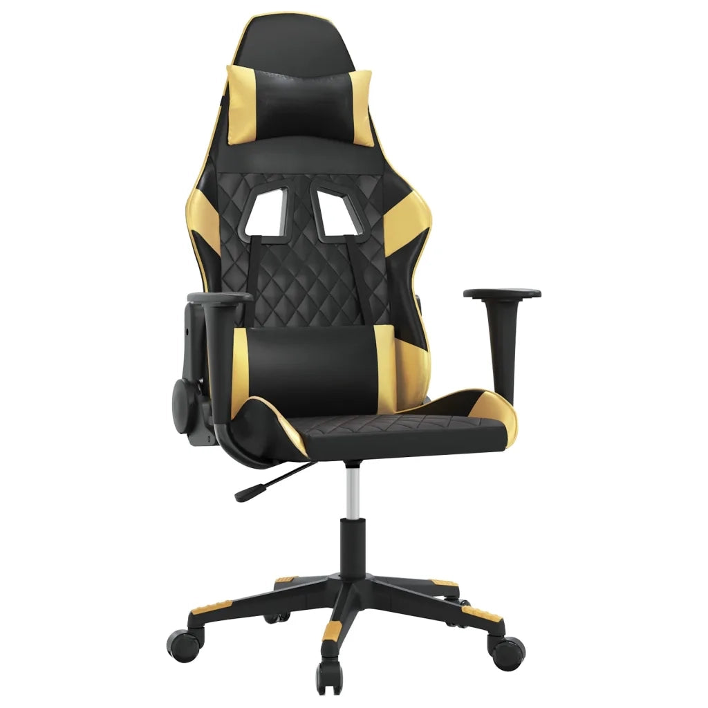 Sedia da Gaming | Sedia da e-sports Massaggiante Nero e Oro in Similpelle
