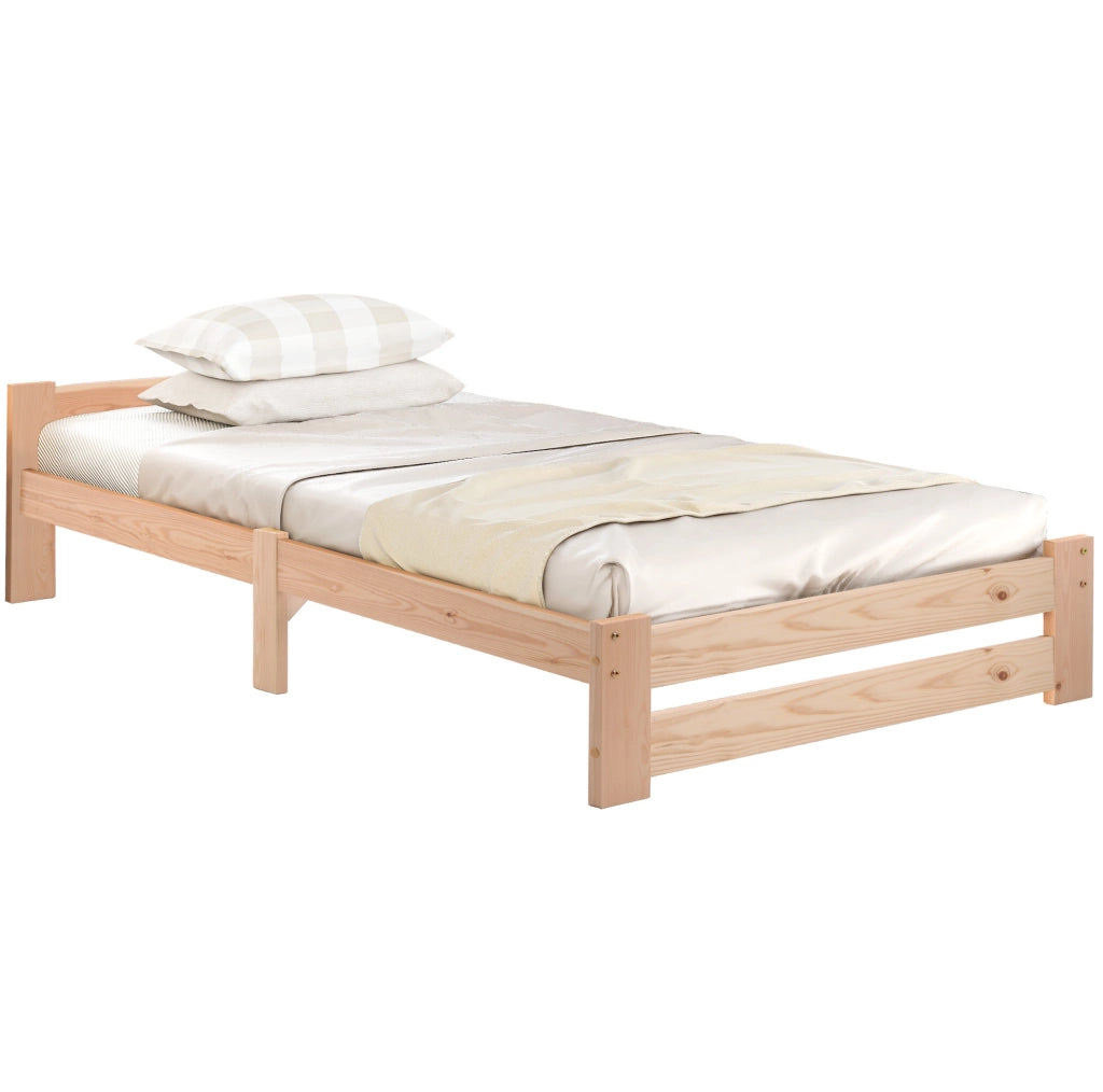 Letto singolo 90x200 cm in legno massello di pino; colore naturale