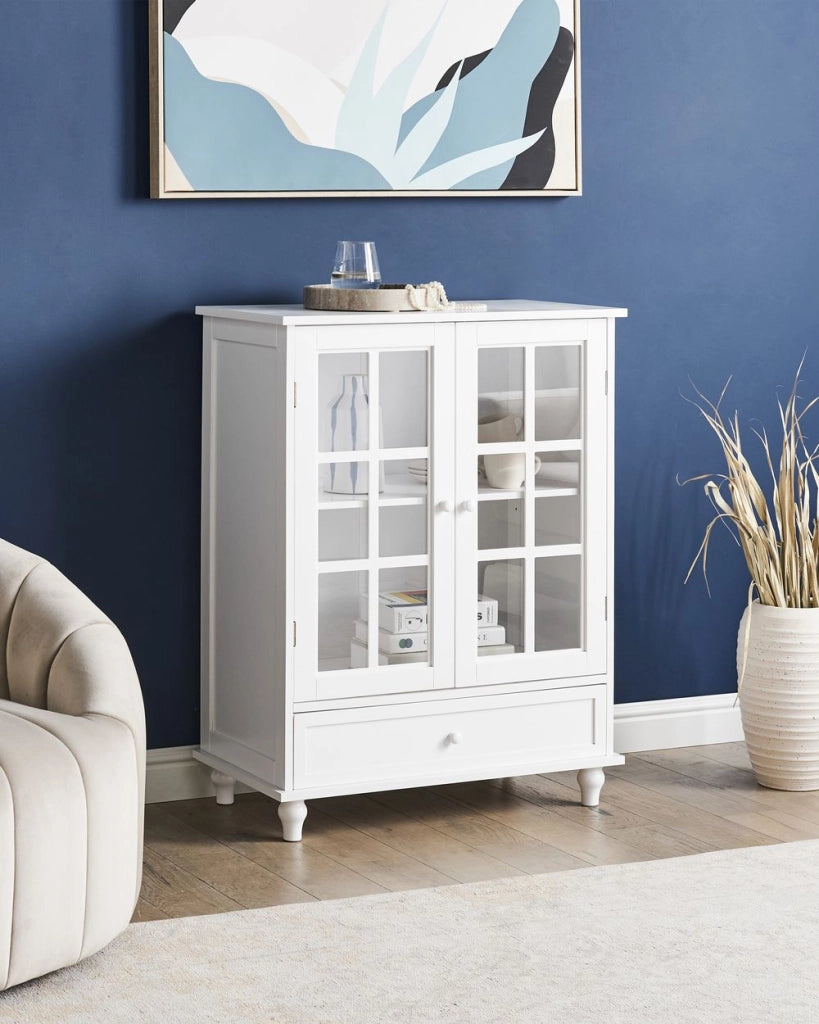 Credenza Bianca 2 Ante Con Cassetto Armadio Portaoggetti MDF Soggiorno