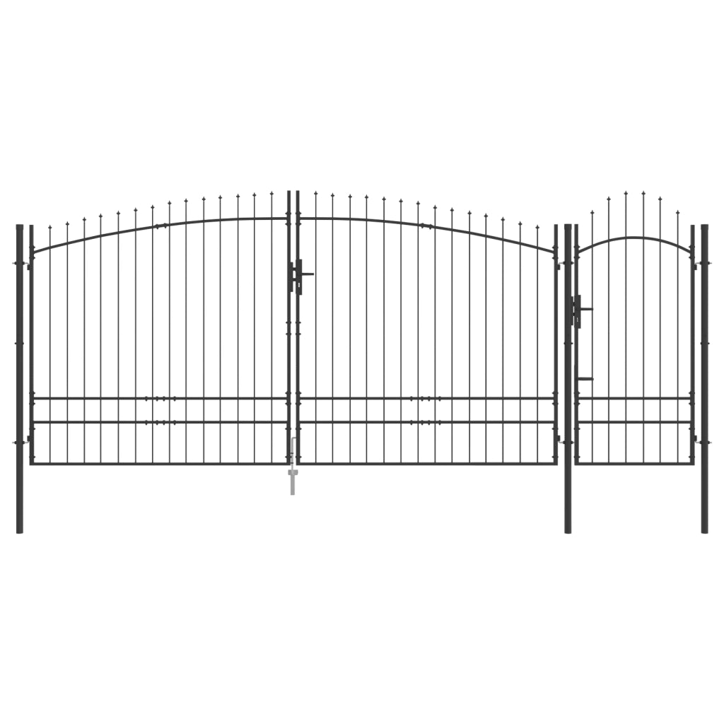 Cancello da giardino con punta a lancia grigia 195x500 cm in acciaio