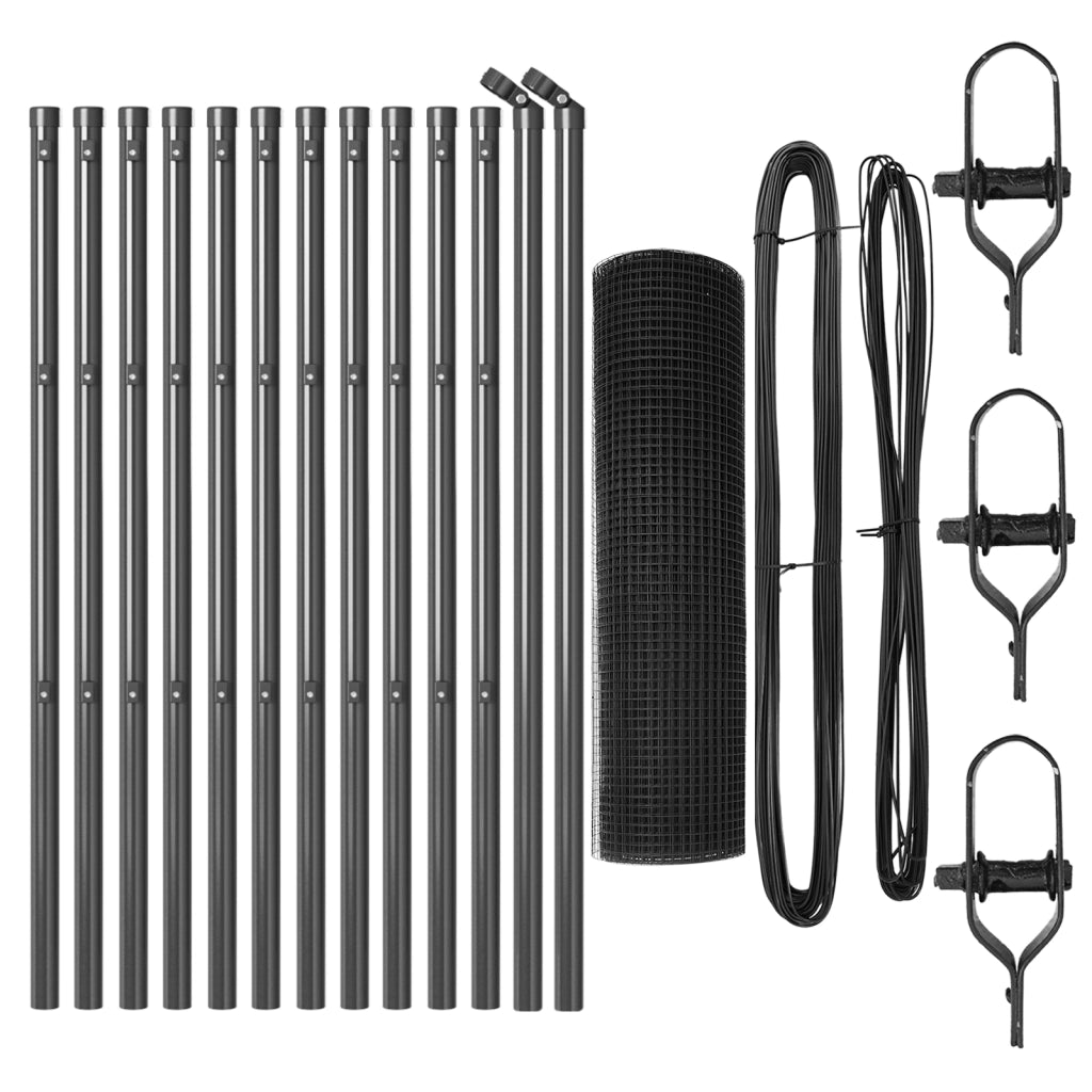 Set di Pali per Recinzione Set di 2 Grigio Plastica, Metallo