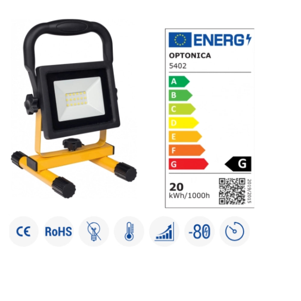 Proiettore led smd portatile ricaricabile 1200 lumen ip44 luce fredda *** watt 20 watt, confezione 1