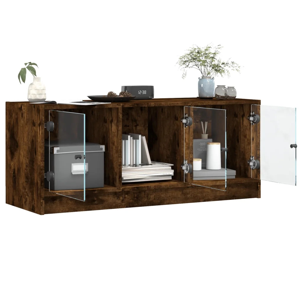 Mobile Porta TV con Ante in Vetro Rovere Fumo 102x37x42 cm 836410