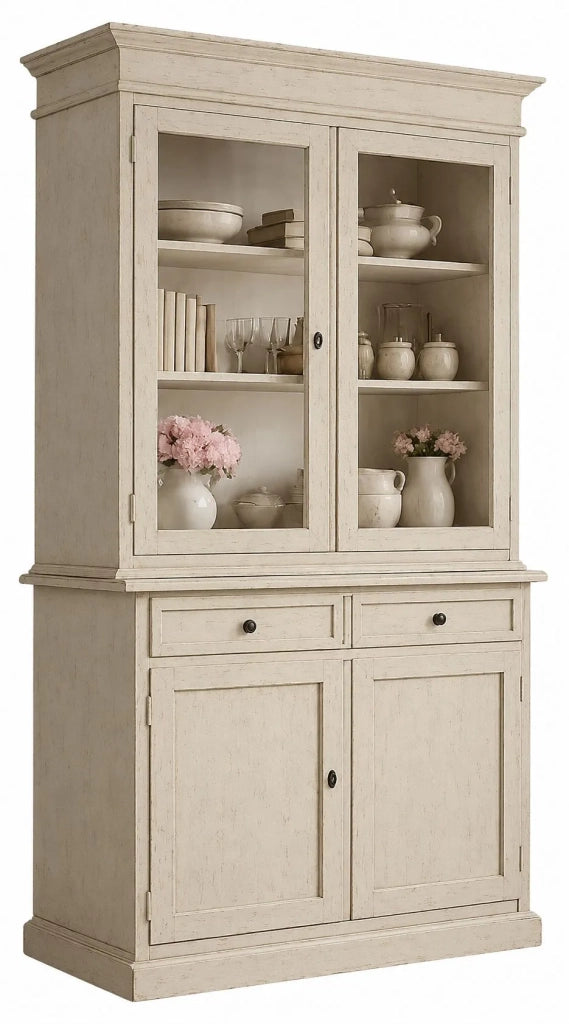 Cristalliera 2 porte legno shabby bianco invecchiato 105x42x206 - Mobili 2G