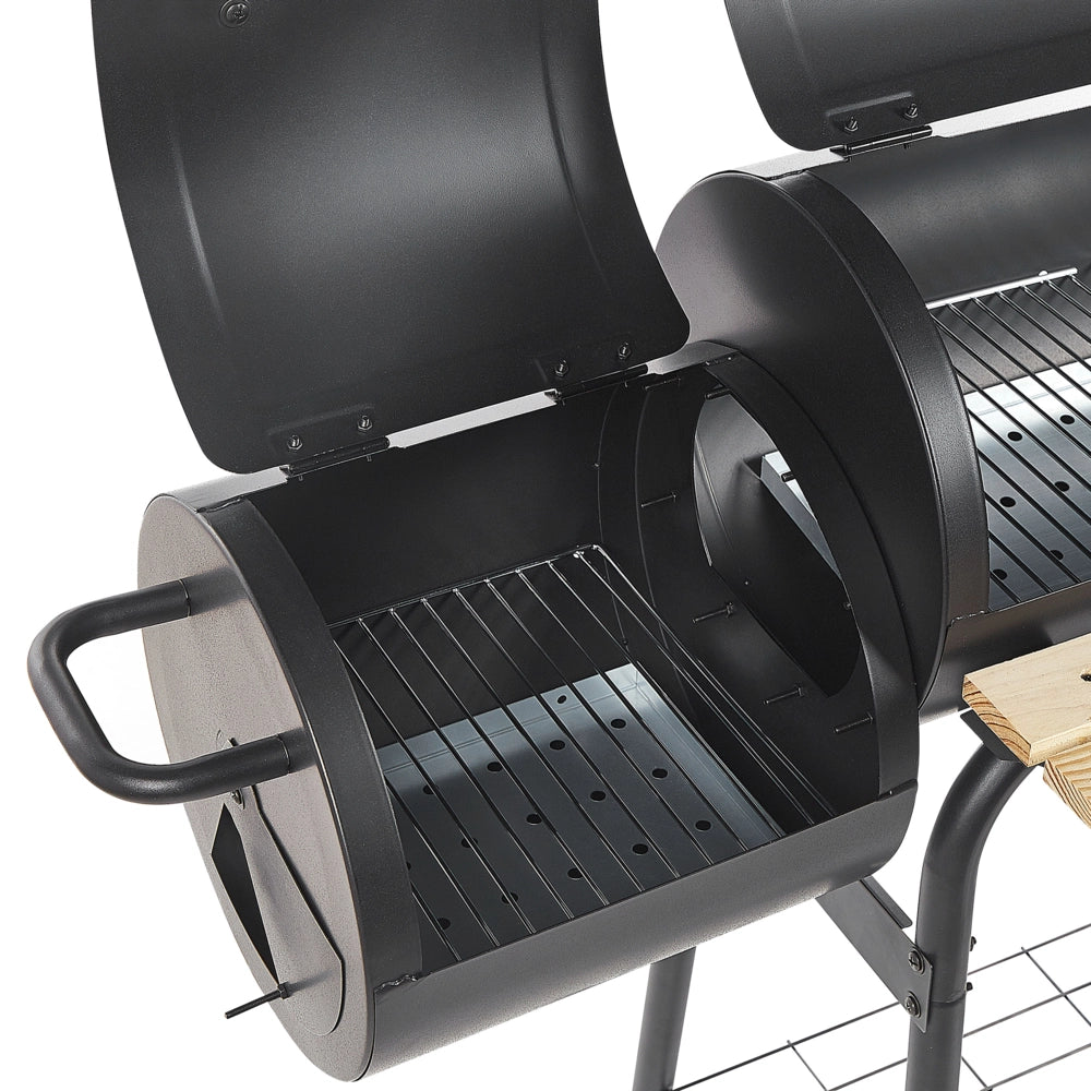 Griglia per barbecue a carbonella in acciaio Nero con coperchio con ruote griglia di cottura a mensola sfalsata affumicatore