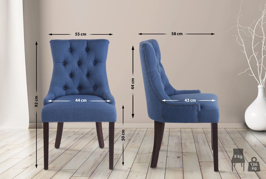 Set 2 Poltrone Pranzo Aberdeen in tessuto antico,blu