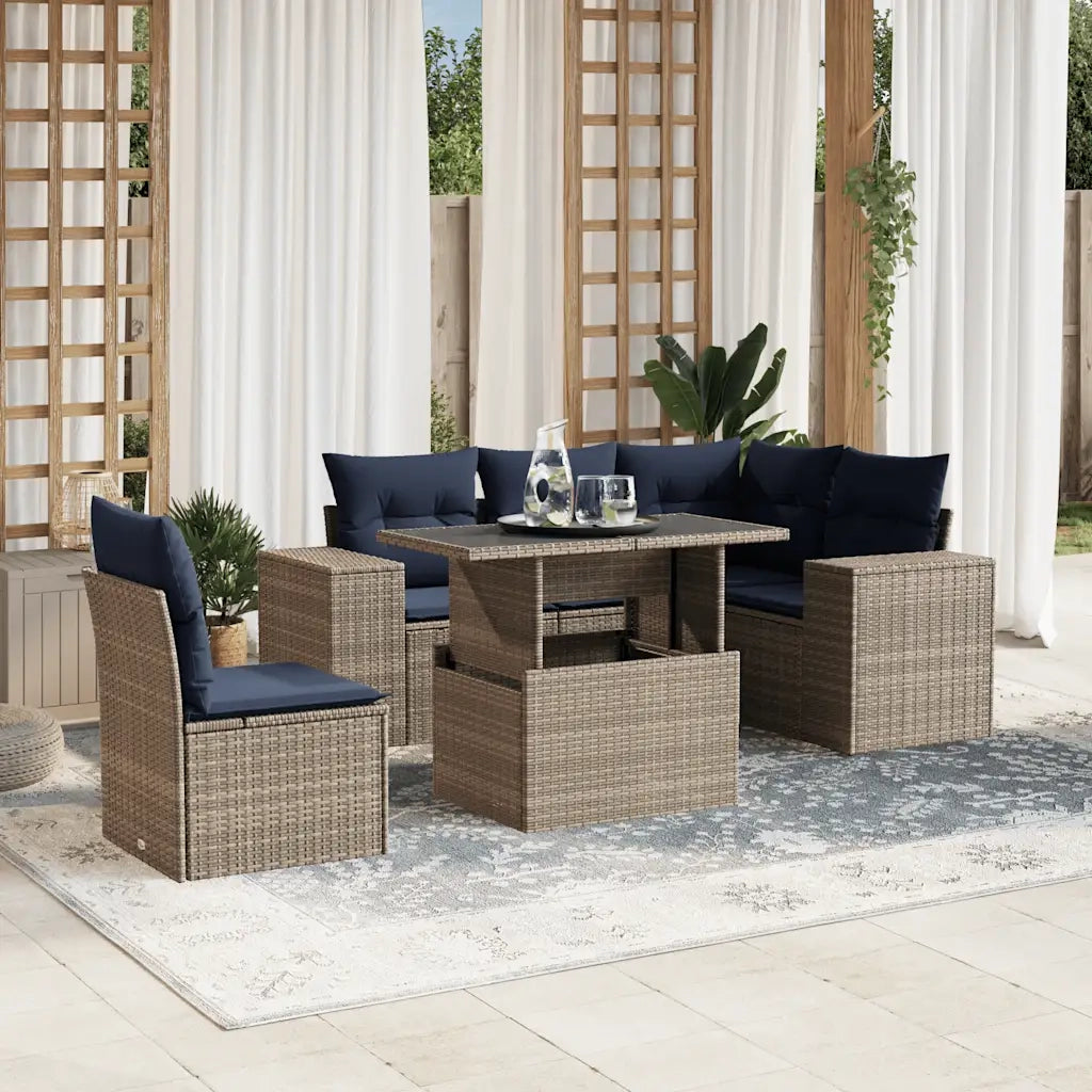 Set Divani da Giardino 6 pz con Cuscini Grigio in Polyrattan 3269171