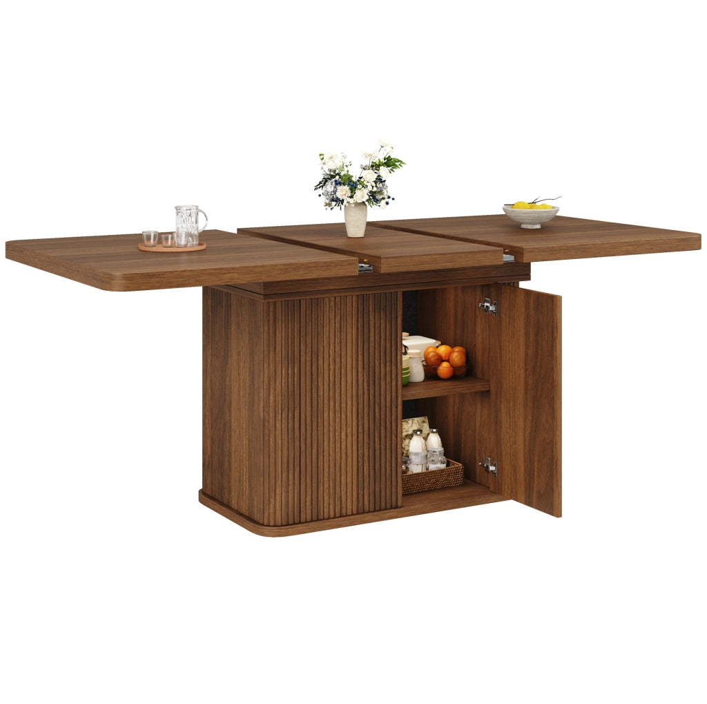 Tavolo da pranzo estensibile 140-180 x 80 cm con vano contenitore; MDF e metallo; marrone