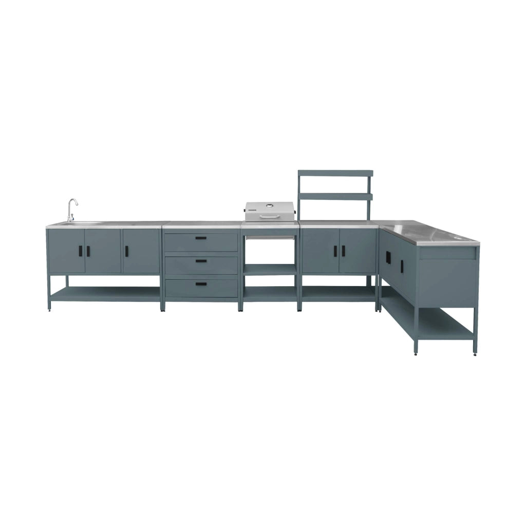 Cucina esterna acciaio inossidabile con barbecue a carbone, 6 moduli,