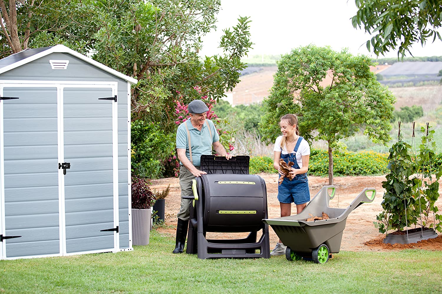 Casetta da Giardino Porta Attrezzi 185x152x226 cmin Resina Effetto Legno Keter Manor 6x5 Grigia