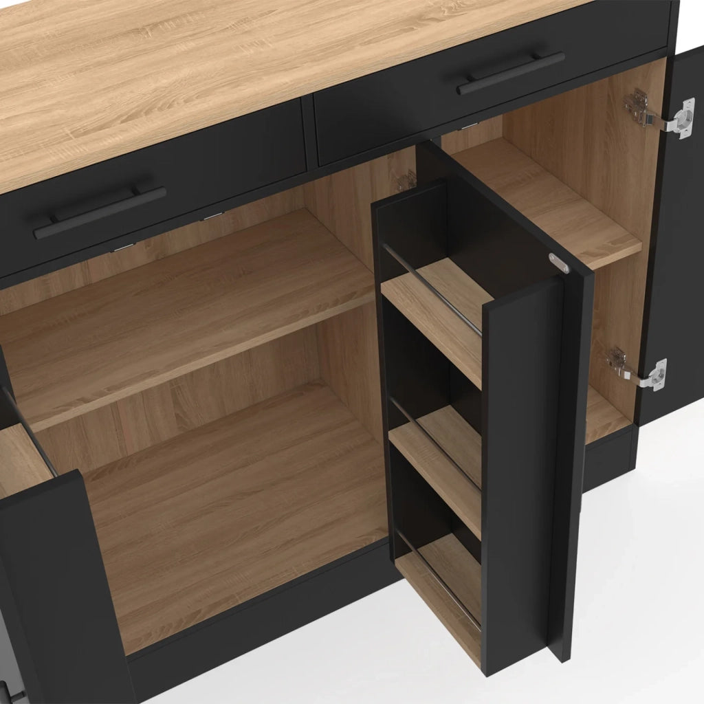 IDMarket - Cassettiera bassa da 110 cm ALTO con contenitori effetto faggio e nero