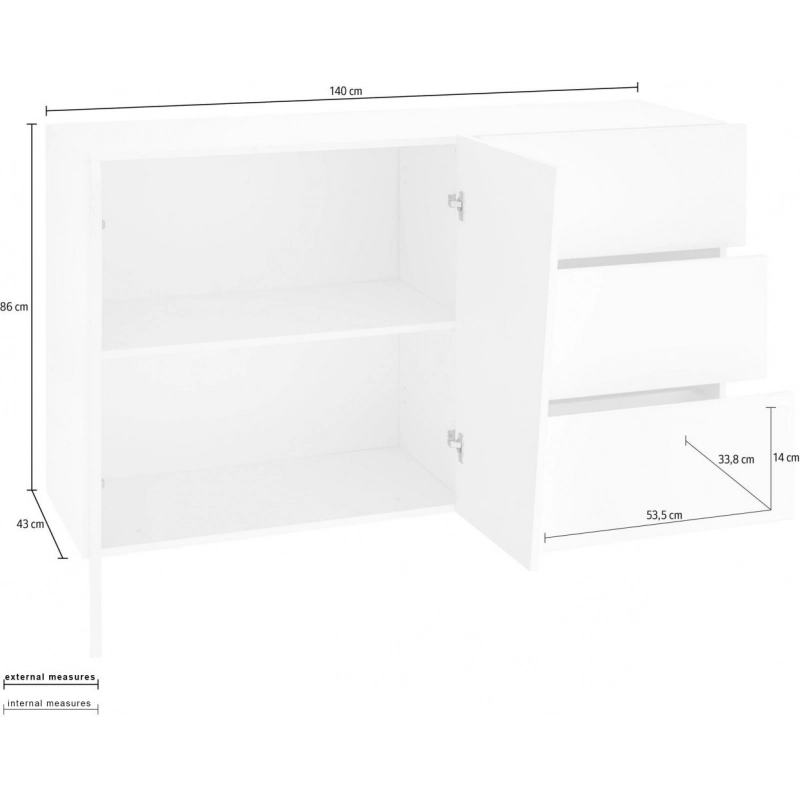Credenza Vega 140 – 2 ante/3 cassetti – Bianco Lucido
