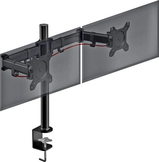 Braccio Monitor 2 Schermi - Pedane Monitor - Doppio Braccio Monitor - 180 Gradi Regolabile - Nero