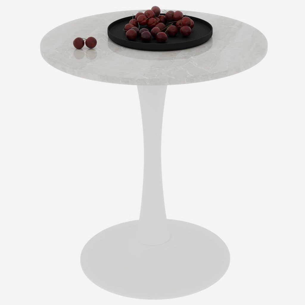 Tavolo da pranzo - rotondo 70 cm - stile mid-century - marmo venato bianco - per 2-4 persone - bianco