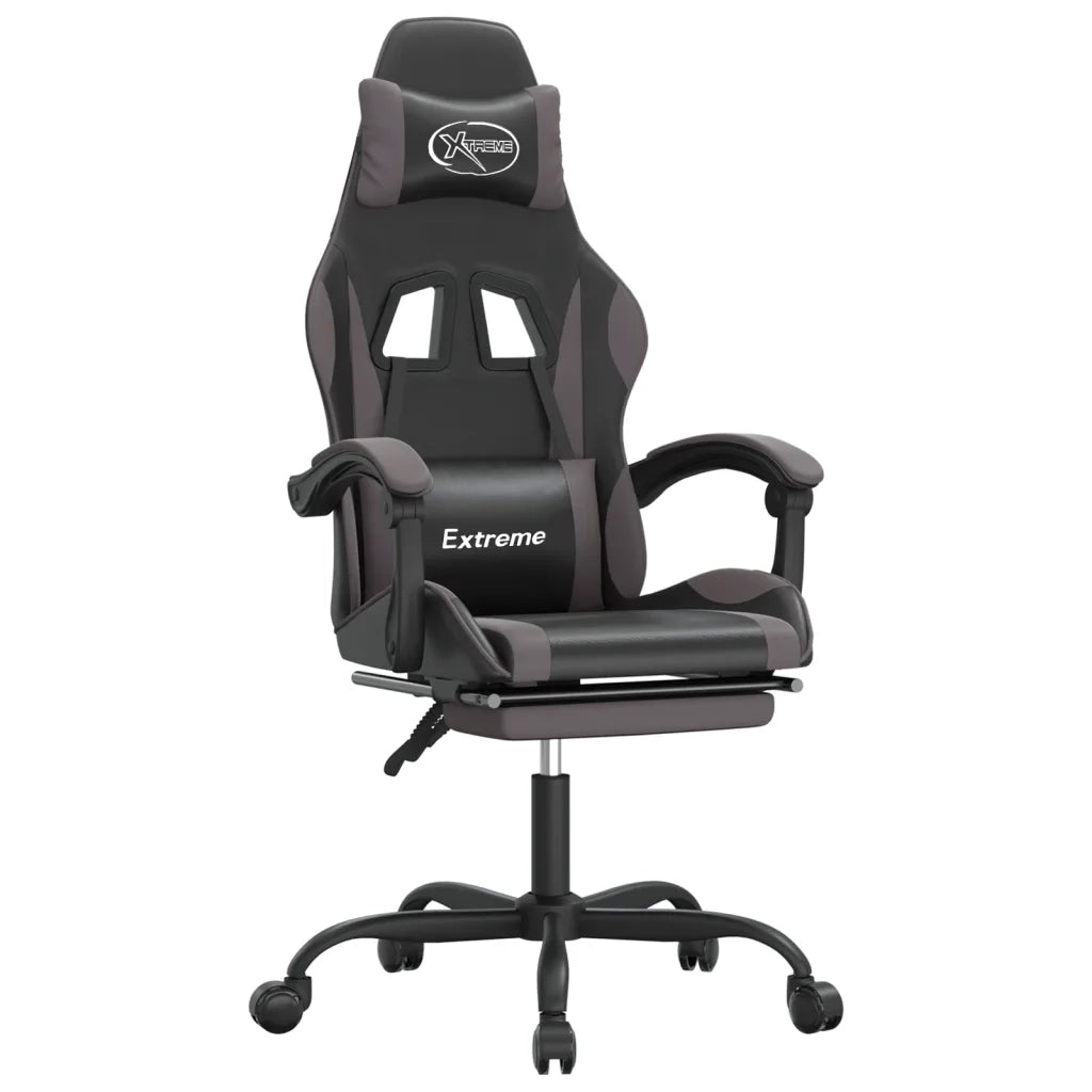 vidaXL Sedia da Gaming Girevole Poggiapiedi Nero e Grigio Similpelle