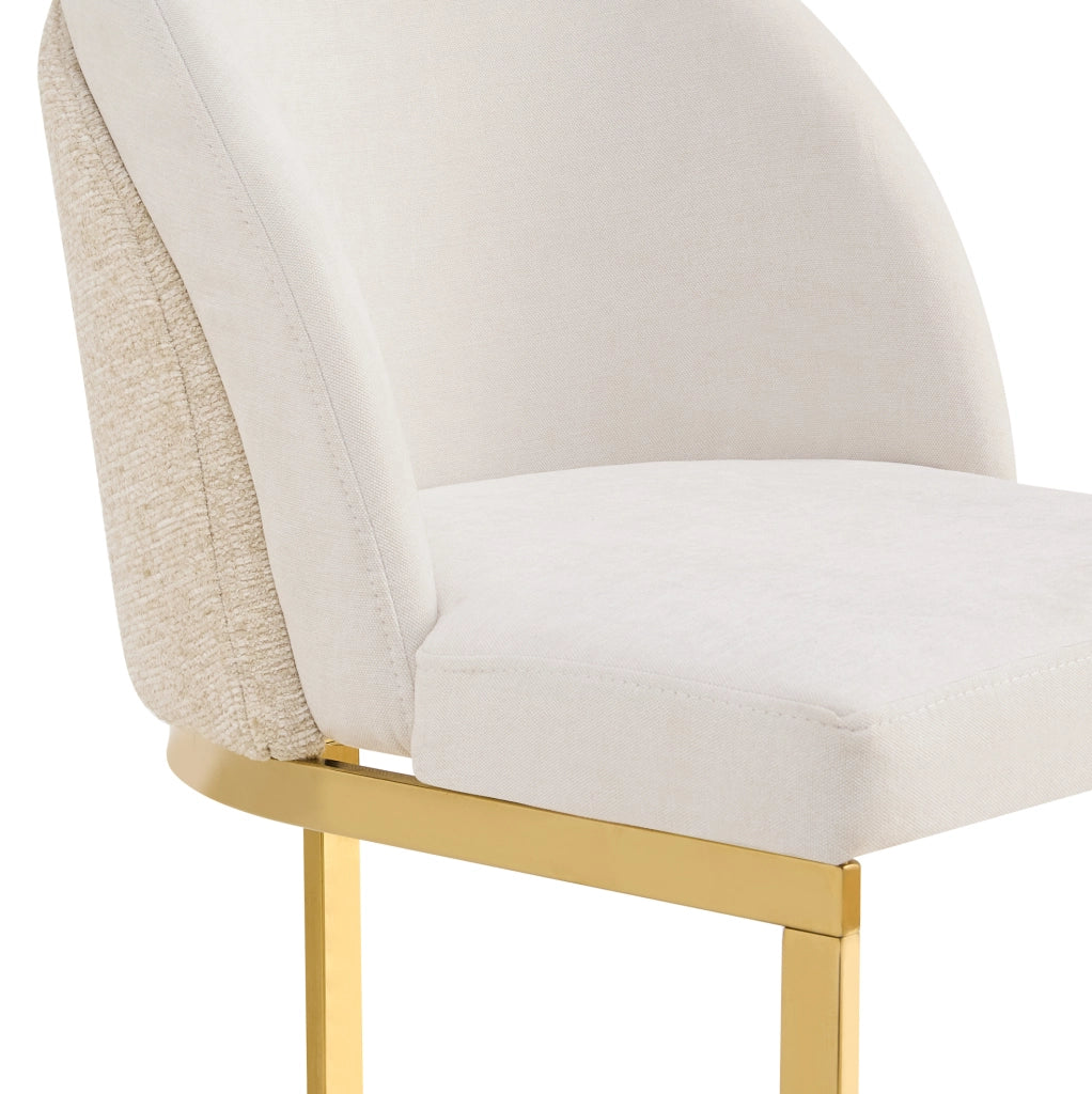 Set di 2 sedie da pranzo con doppio schienale 66;5 x 56;49 x 54;99 cm in chenille beige e oro