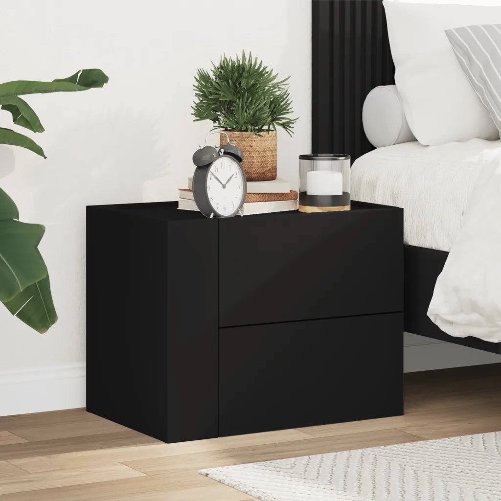 Comodino | Armadio da Notte | Mobiletto da notte a Muro Nero 45x30x35 cm