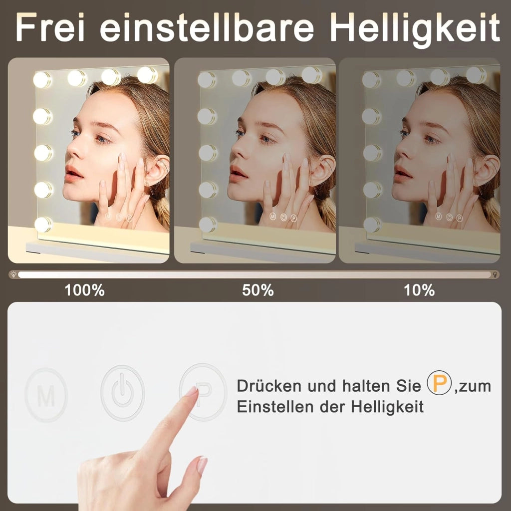 ZMH Specchio da trucco illuminato 50x40cm regolabile con 3 modalità luce colore per tavolo da trucco