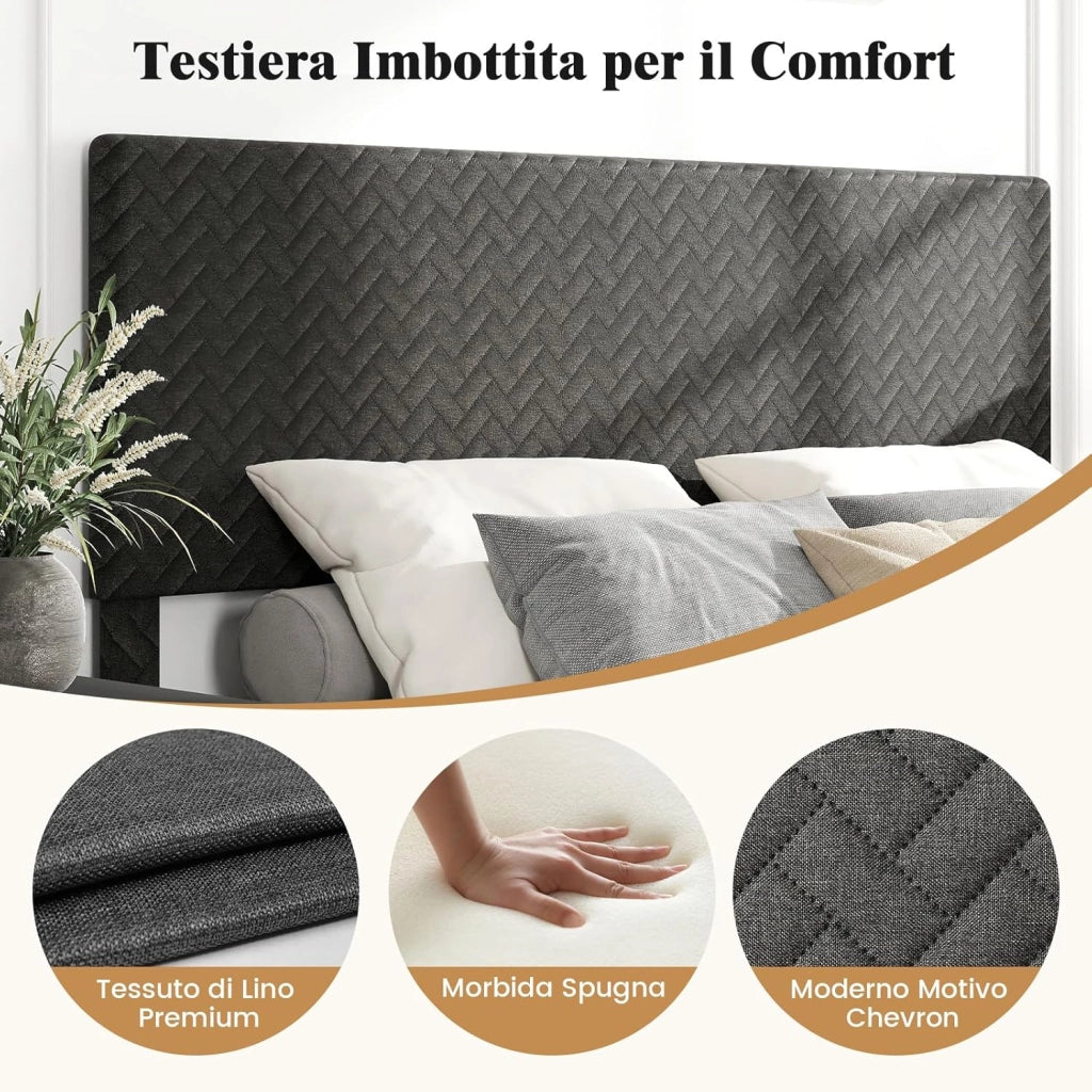 Struttura Letto Matrimoniale, Telaio Letto in Velluto con Testiera Regolabile in Altezza, Doghe in Legno a Supporto del Materasso, Silenzioso (160x200cm Stile 2)