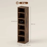 Set 2 Librerie Scaffale porta CD a 6 Ripiani ad Altezza Regolabile, in Legno, 21x19.2x88.3 cm, Marrone
