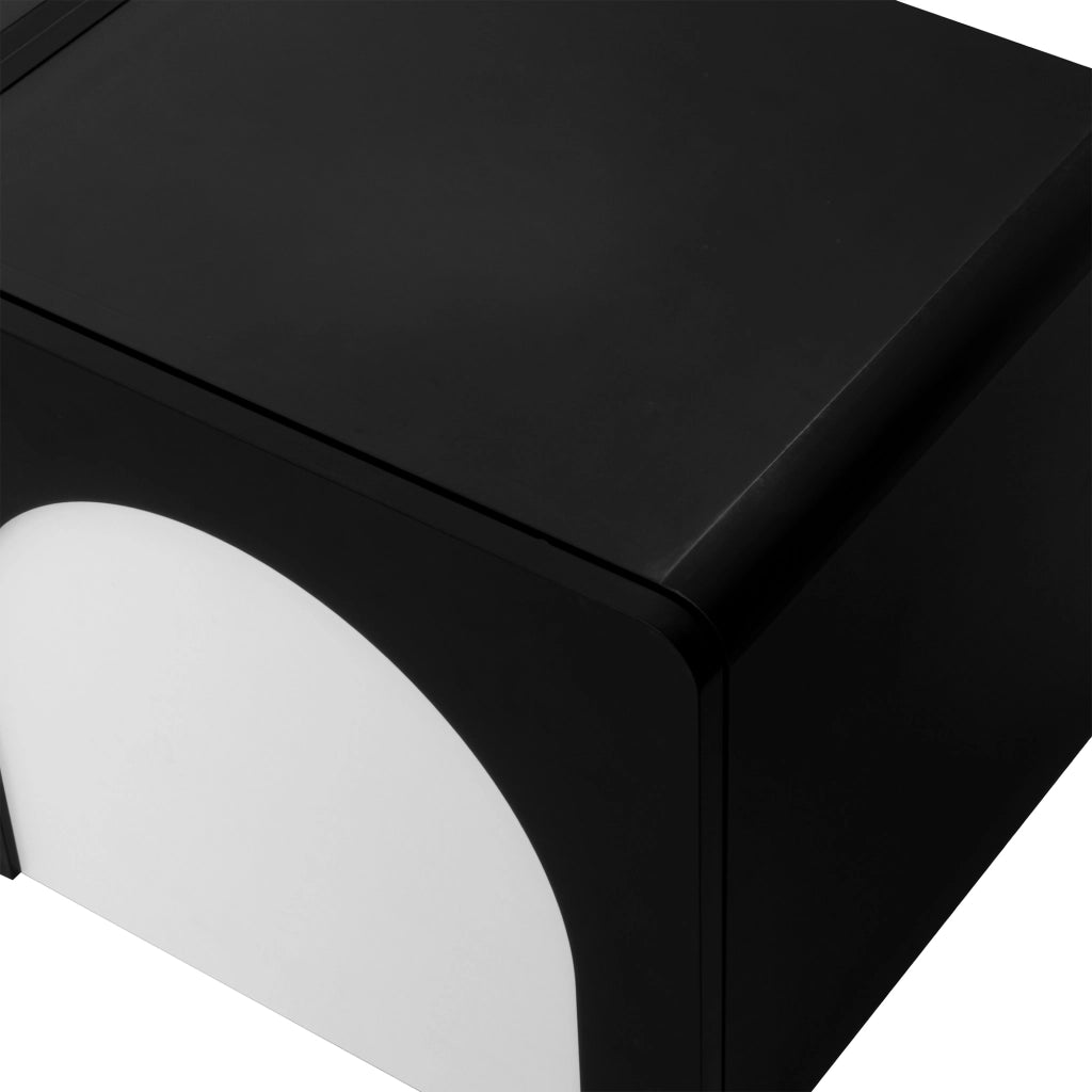 Mobile porta TV con due cassetti e ante centrali in MDF e pannello truciolare nero e bianco 180 × 38 × 45 cm