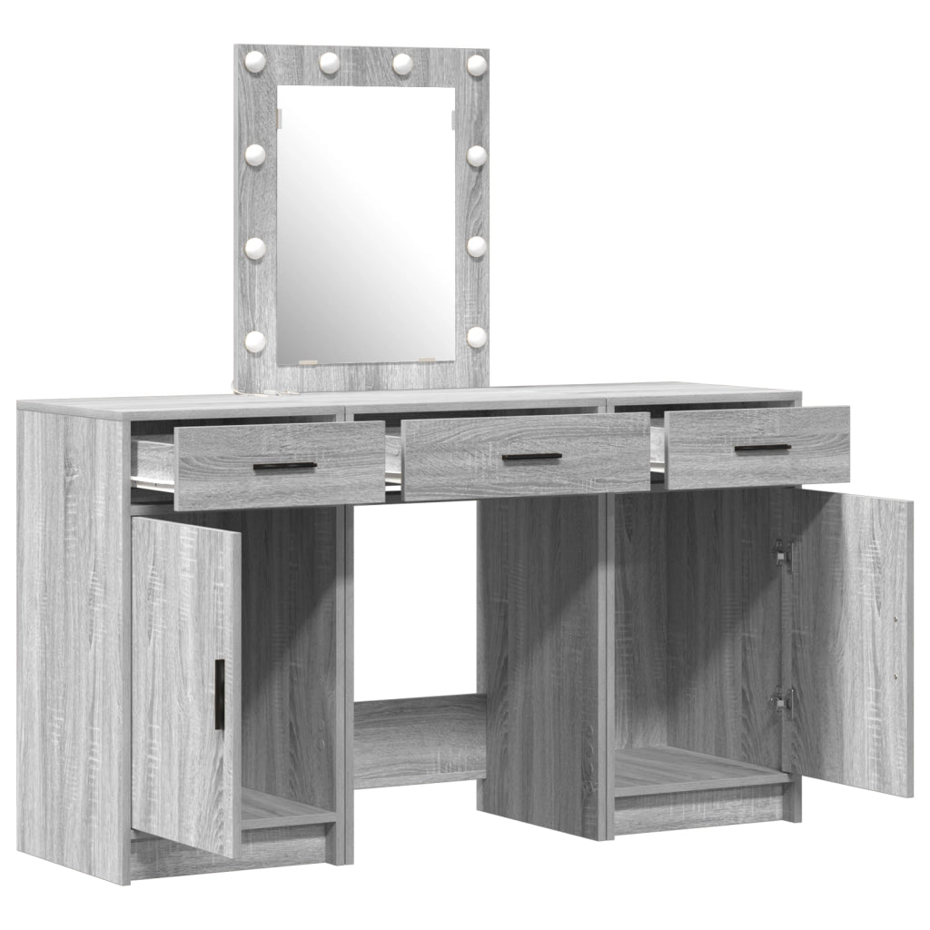 Set da toeletta a 3 pezzi con LED in legno ingegnerizzato grigio
