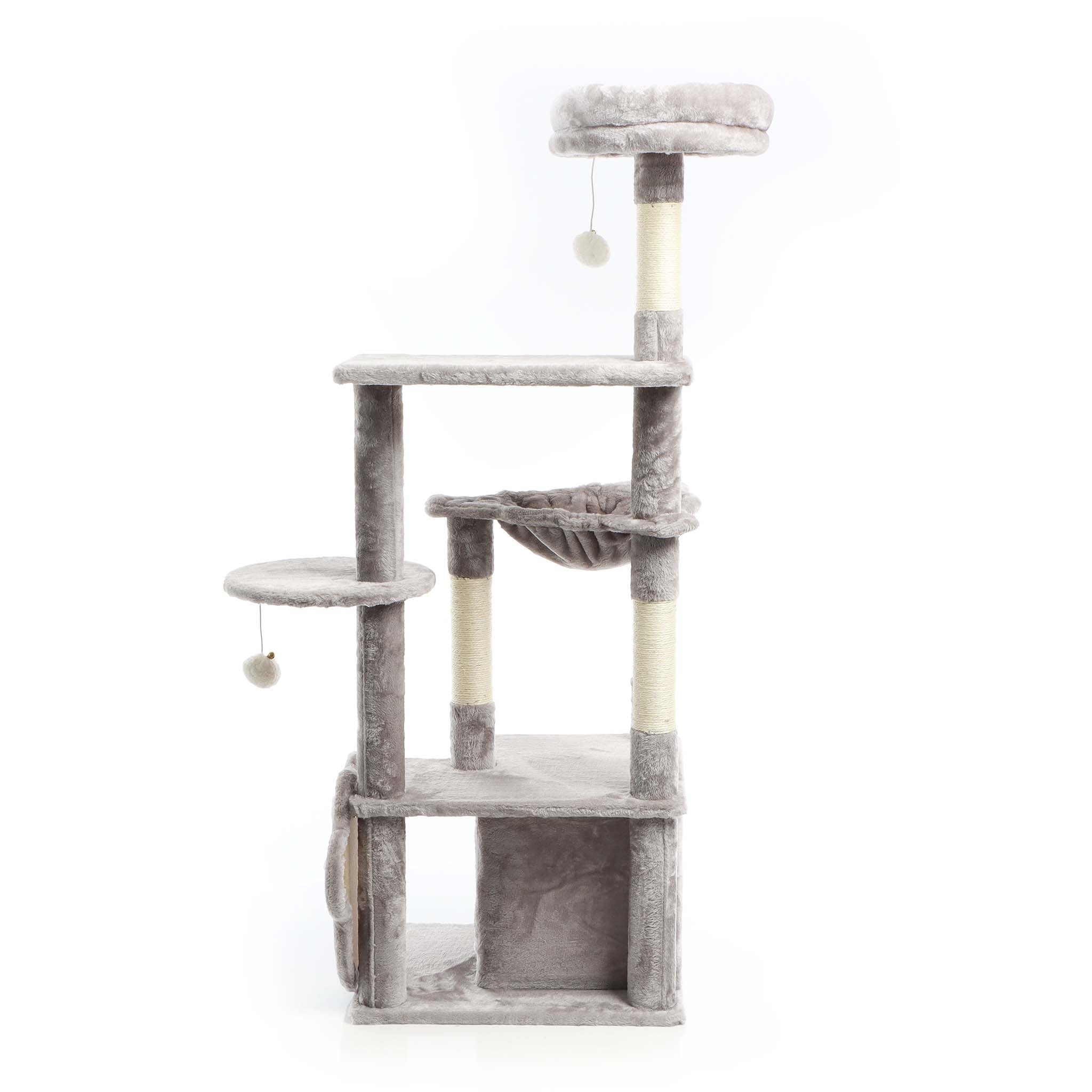 Fudajo Albero tiragraffi grigio con zampa 135cm Con sisal e casetta Cuccia per gatti Nicchia