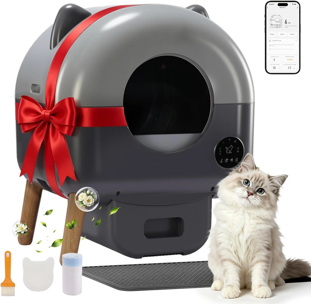 Lettiera per gatti, autopulente, 66 l, automatica, con controllo tramite app e sensore a infrarossi, anti-pizzicamento, per gatti elettrici, con pietra profumata, opaca, ideale per famiglie