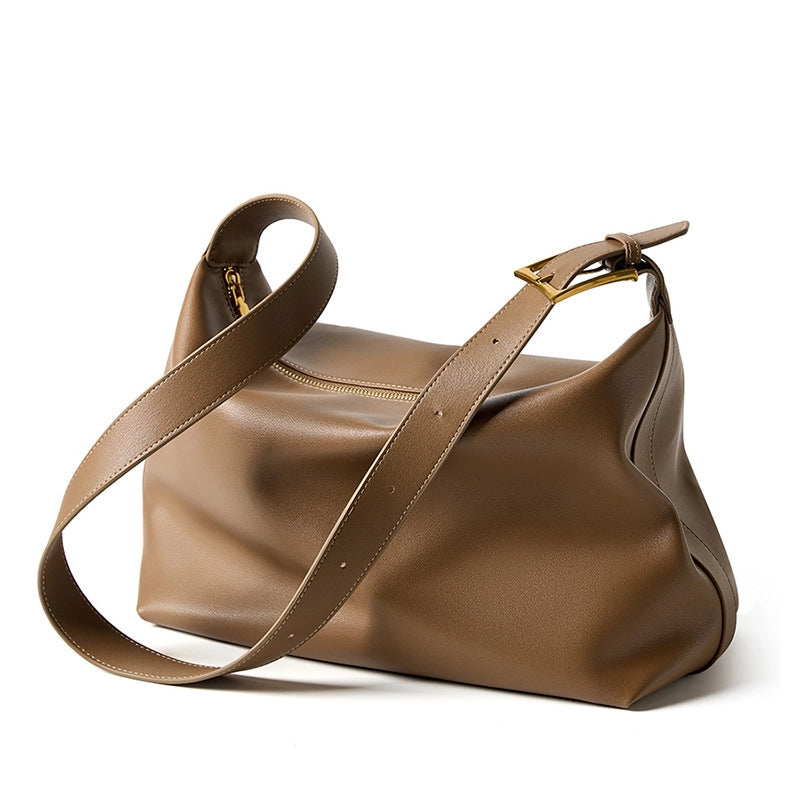Borsa a tracolla classica in vera pelle da donna, colore marrone.