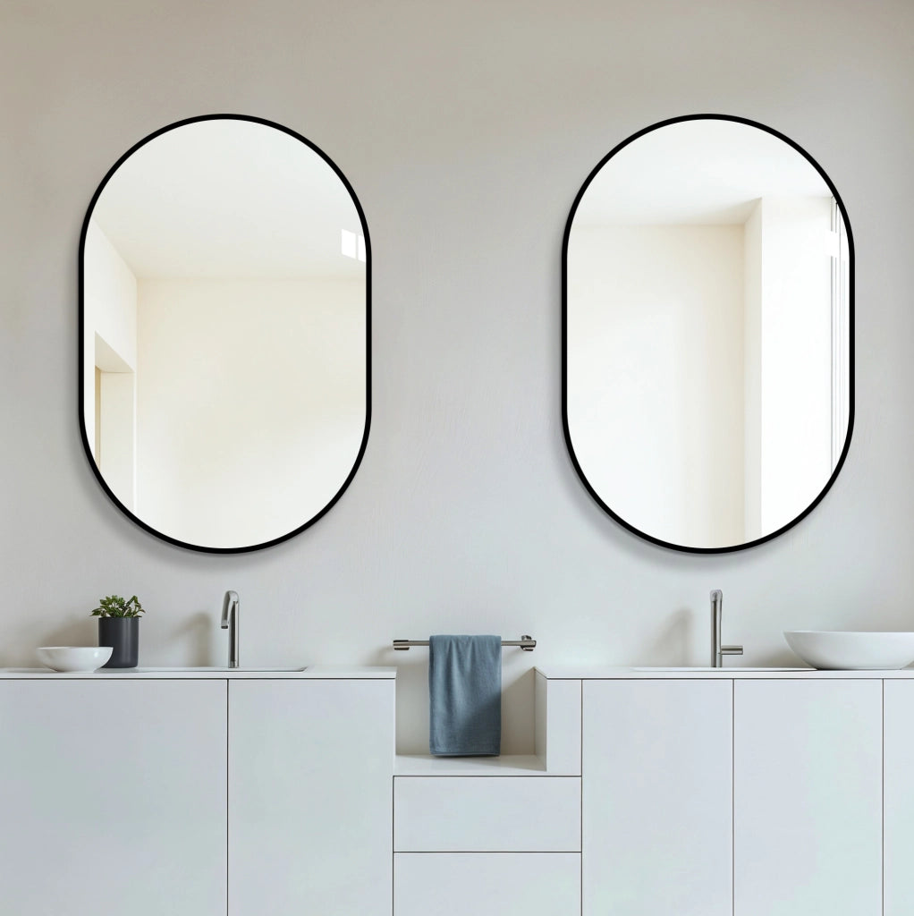 Specchio da parete ad arco 60x90 cm in vetro e alluminio nero, verticale o orizzontale