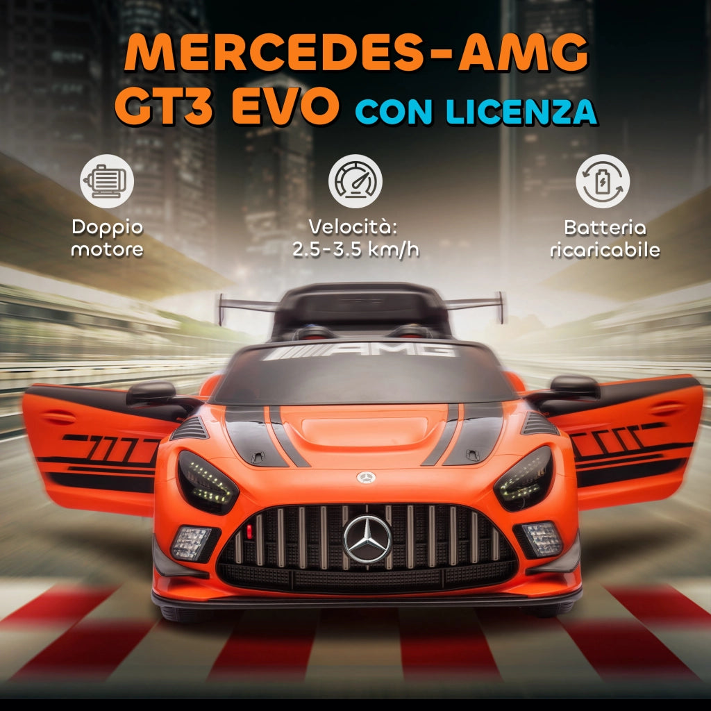 Macchina Elettrica Bambini 3-8 Anni Licenza Ufficiale Mercedes AMG 12V con Telecomando Luci LED Arancione
