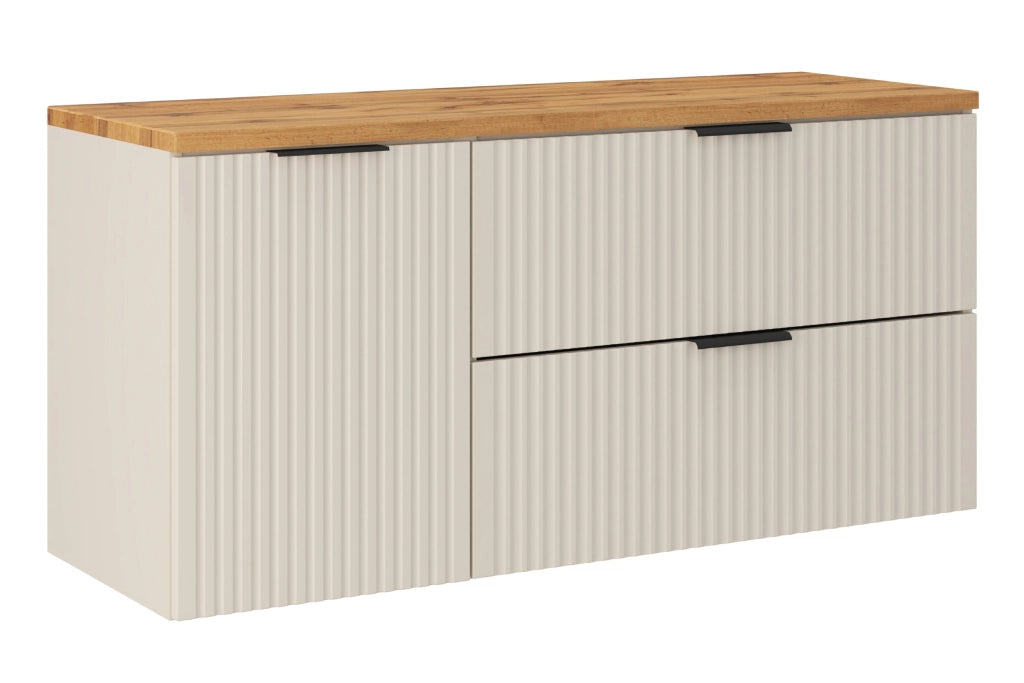 Set mobili bagno 120 cm con piano e mobile con cesto portabiancheria Adel Cashmere 120 x 1401 x 46 cm