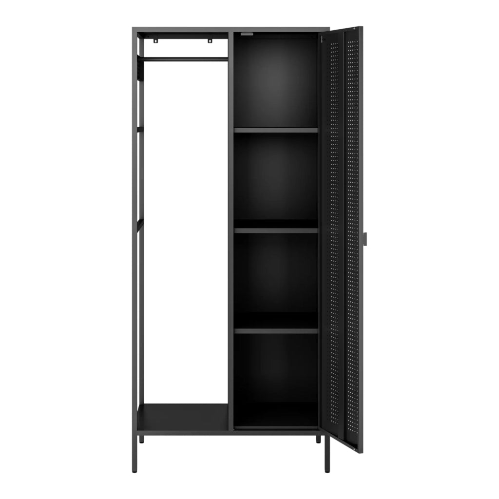 Scaffale guardaroba 180 x 80 x 45 cm mobile contenitore per camera da letto con 4 ripiani in acciaio nero 03_0008877