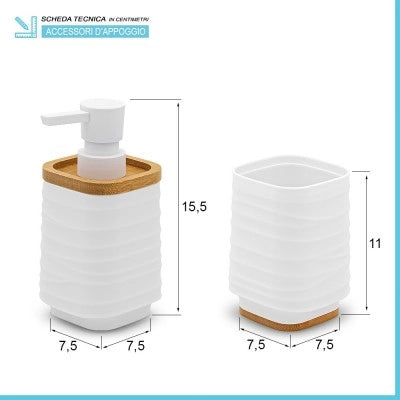 Accessori bagno in set da 3 pezzi in abs bianco linea Wave