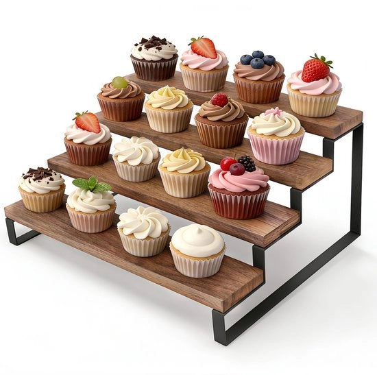 Stand per Torta con 4 livelli - Stand per Cupcake per 16 Cupcake - Etagère per Desserti - Tavolo di Servizio per Matrimoni - Costruzione in Legno/Ferro - Sostenibile e Stabile - Stand per Cupcake