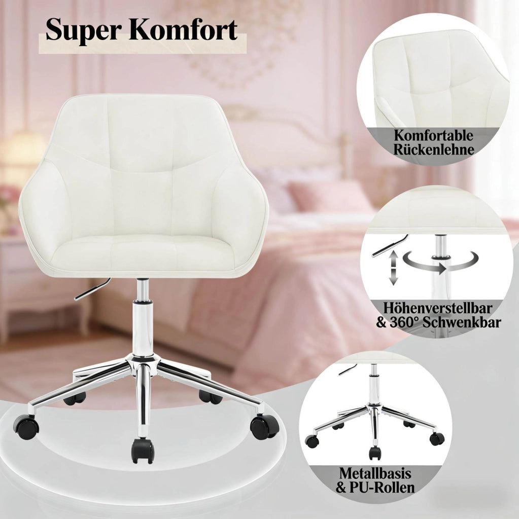 Sedia da ufficio ergonomica girevole in velluto con altezza regolabile e base in metallo