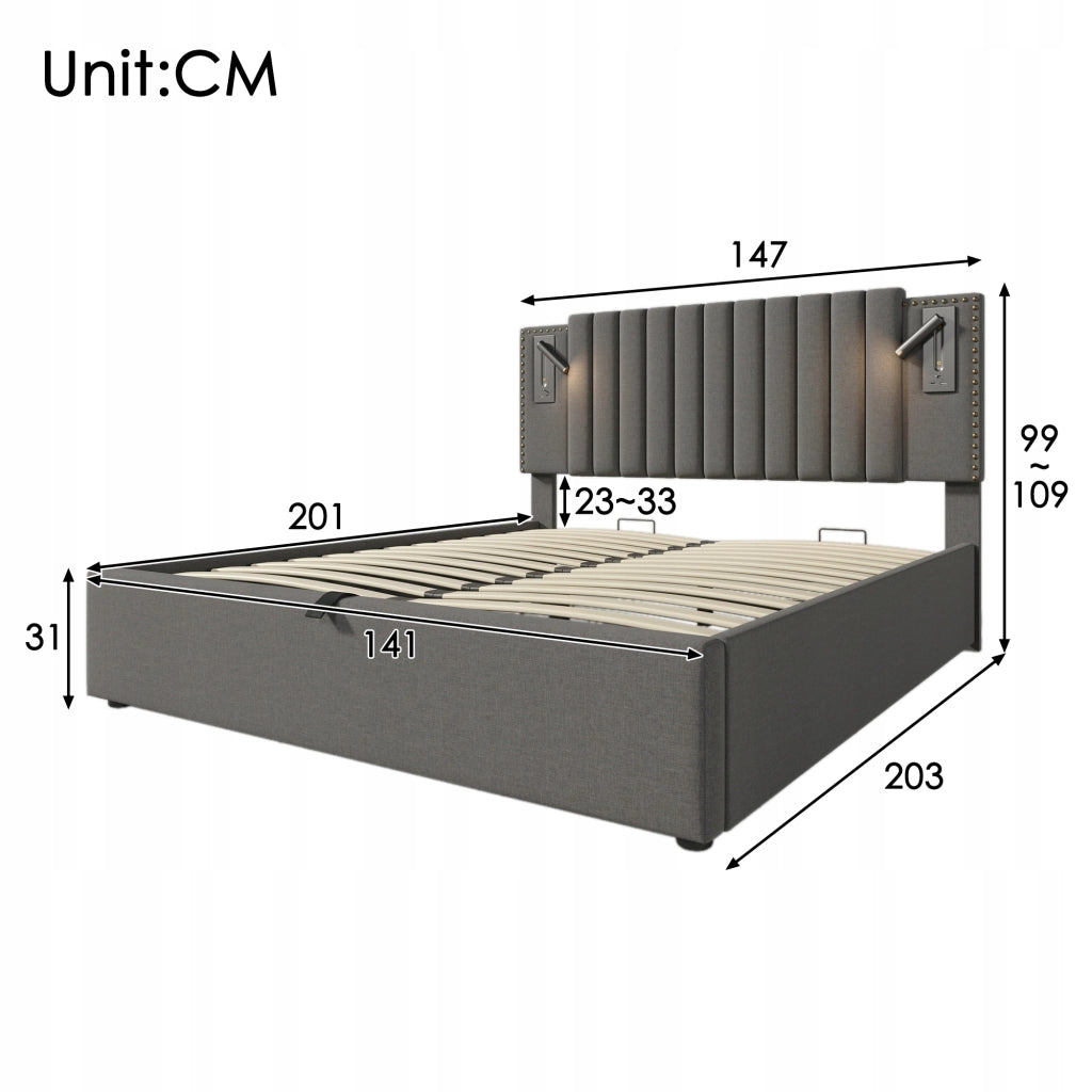 Letto imbottito 140x200 grigio con contenitore - Xylo