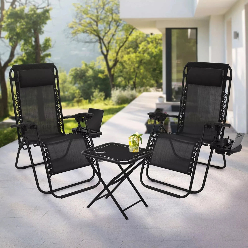 Set 2 Sedie Sdraio Zero Gravity Reclinabili Tavolino Pieghevole Esterno Giardino
