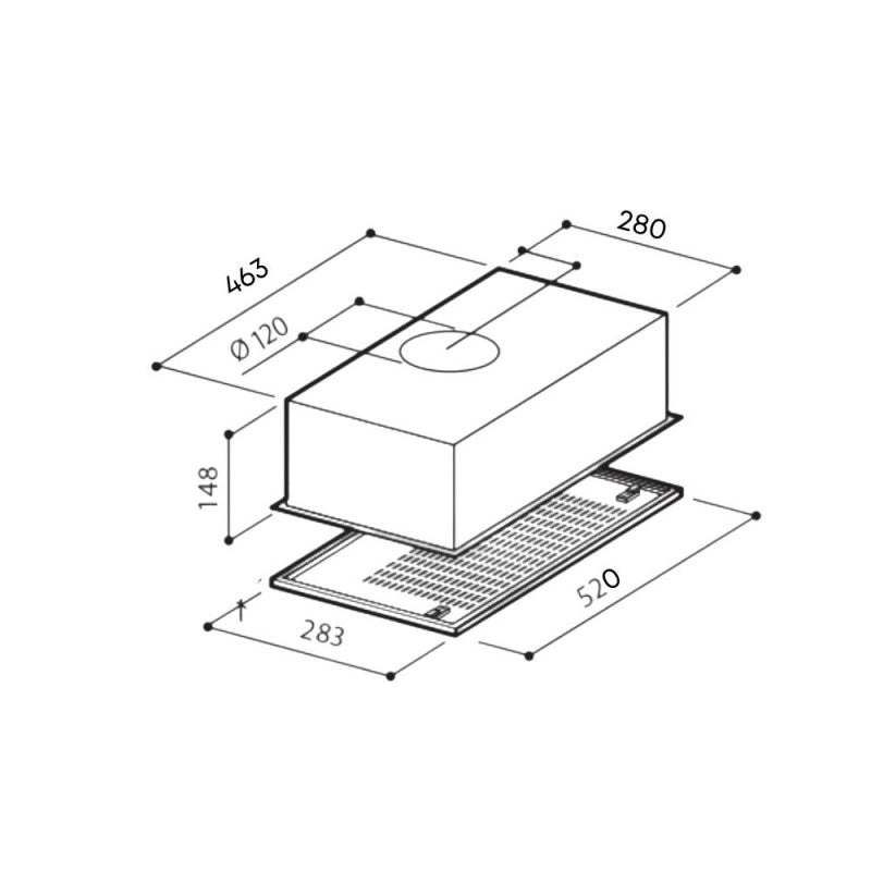 Cappa aspirante sottopensile in acciaio inox con luce a led 527x277