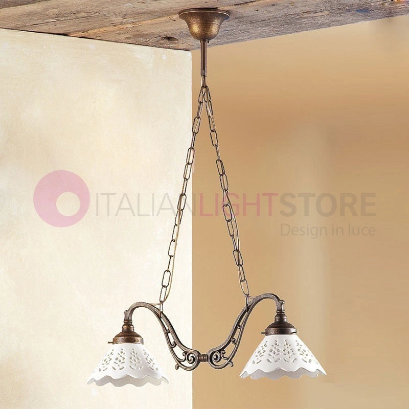 VOLTERRA Sospensione Bilanciere Ottone e Ceramica Rustico Country